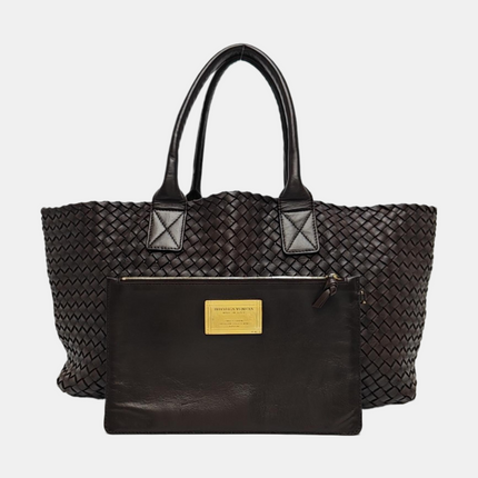 Bottega Veneta Cabat Tote Intreccio Leather Dark Chocolate Brown 40cm
