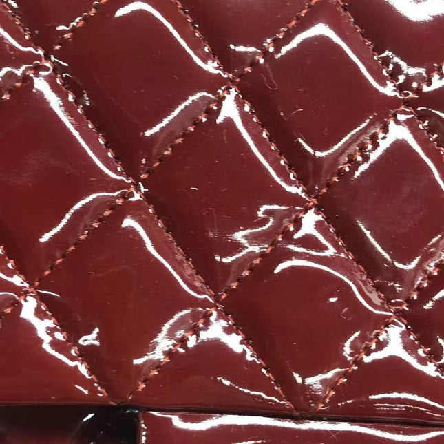 Chanel Classic Flap Medium 2012 Red Burgundy Patent Leather Silver Hardware