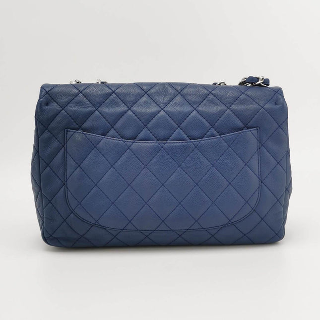 Sold Chanel Classic Flap Large Navy Blue Caviar Leather Silver-tone Hardware