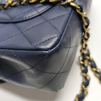 Chanel Classic Flap Small Navy Lambskin Leather Gold Hardware