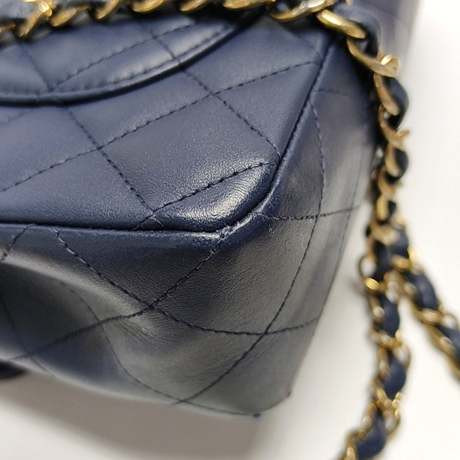 Chanel Classic Flap Small Navy Lambskin Leather Gold Hardware