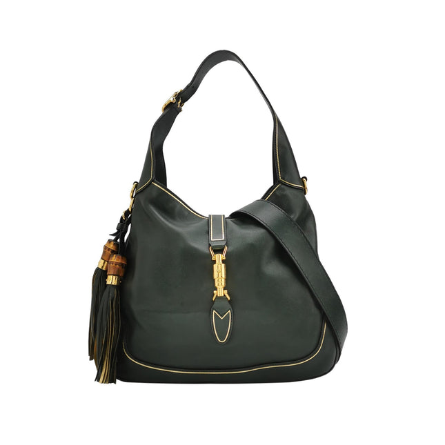 Gucci Jackie Soft Medium Green Leather Shoulder Bag With Strap