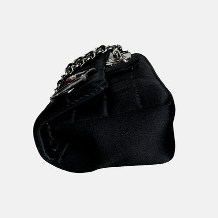 Chanel Extra Mini Flap Bag Black Satin Choco Bar Lipstick Mirror Crossbody, 2005