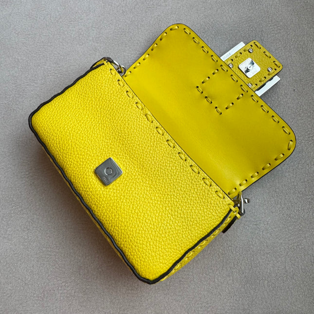Fendi Baguette Mini Selleria Lemon Yellow Calfskin Leather Crossbody Bag