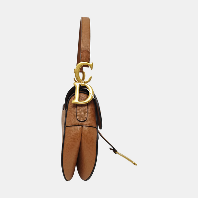 Dior Saddle 2022 Medium Tan Brown Grained Calfskin Leather Bag with Strap