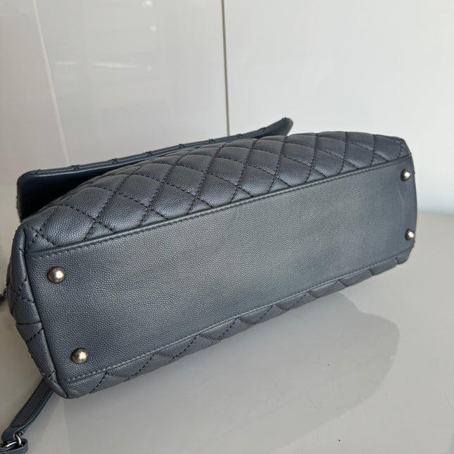 Chanel Coco Handle Maxi Grey Caviar Leather Silver Hardware 32cm, 2015-2016