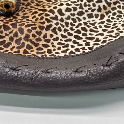 Gucci Jackie Vintage Large Leopard Print Pony-style Calfskin Brown Leather Shoulder Bag