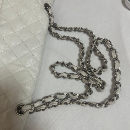 Chanel Classic Flap Maxi White Caviar Leather Silver-tone Hardware Giant CC Logo