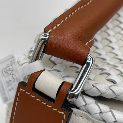 Loewe Puzzle Small Leather Woven Braided White Crossbody Bag