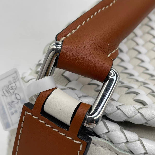 Loewe Puzzle Small Leather Woven Braided White Crossbody Bag