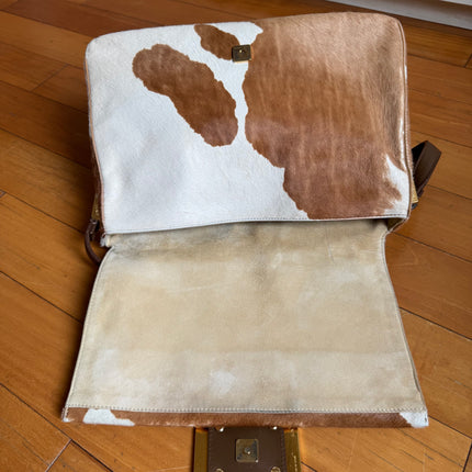 Fendi Mamma Baguette Large Pony hair in Cow Print Natural Color