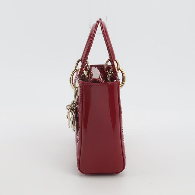 Lady Dior Mini 2019 Red Patent Leather Gold-tone Chain Strap
