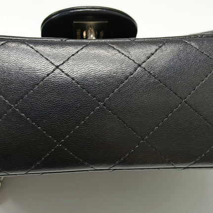 Chanel Classic Flap Mini 2014 Black Lambskin Camellia Charms Silver Hardware