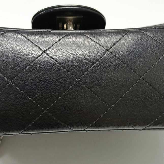 Chanel Classic Flap Mini 2014 Black Lambskin Camellia Charms Silver Hardware