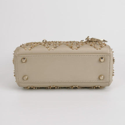 Lady Dior Mini Gold Calfskin Leather with Crystals Gold Hardware 2020