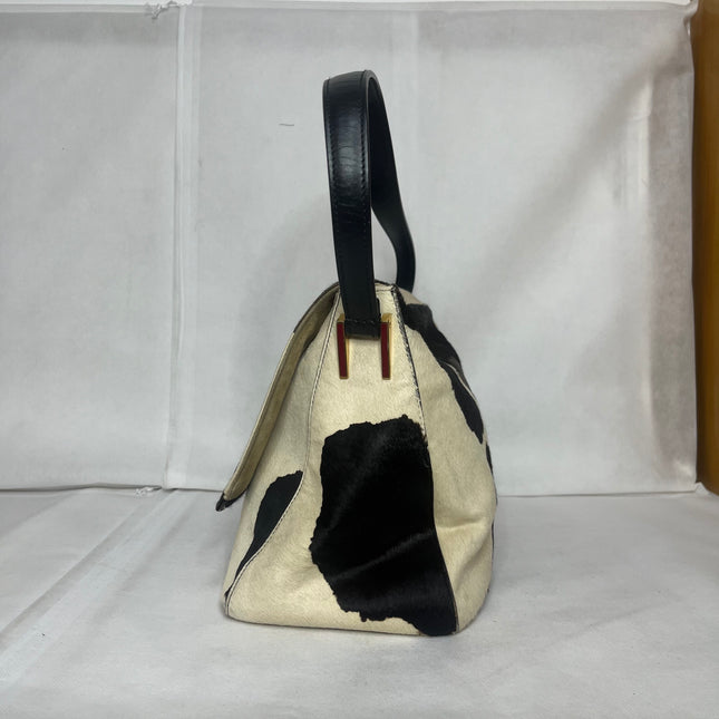 Fendi Mamma Baguette Large Pony hair in Cow Print Black and White