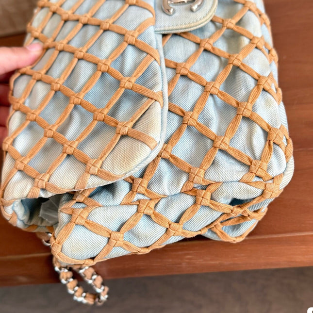 Chanel Jumbo Canebiers Net Knots Flap Blue Denim