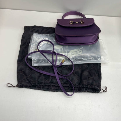 Gucci Horsebit Night Super Mini Purple Satin Top Handle Bag with Strap