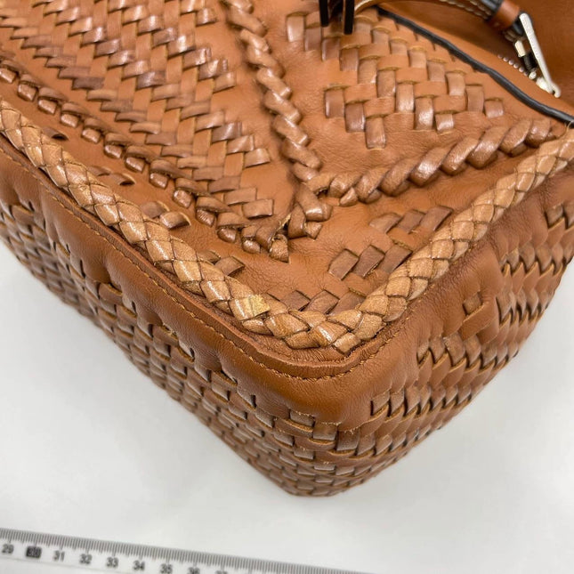 Loewe Puzzle Small Leather Woven Caramel Tan Crossbody Bag