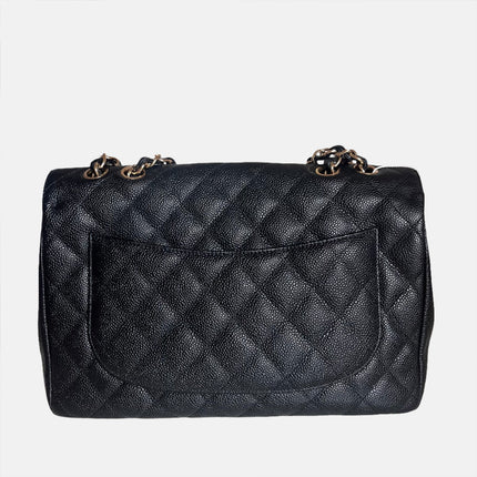 Sold Chanel Classic Flap 2009 Jumbo Black Caviar Leather Single Flap with Gold Hardware
