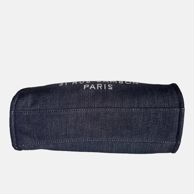 Sold Chanel Deauville Tote 2016 Medium Navy Denim Top Handle Shoulder Bag