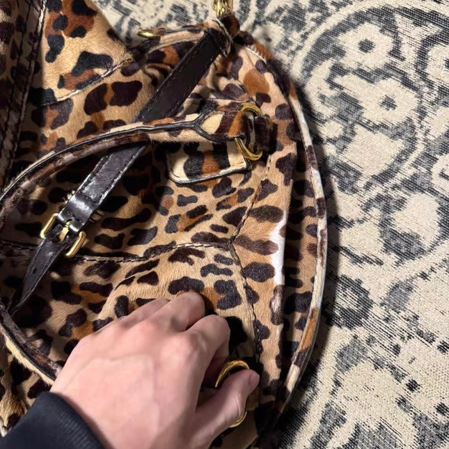 Prada Cheetah Print Large Brown Pony-style Calfskin Tote with Strap