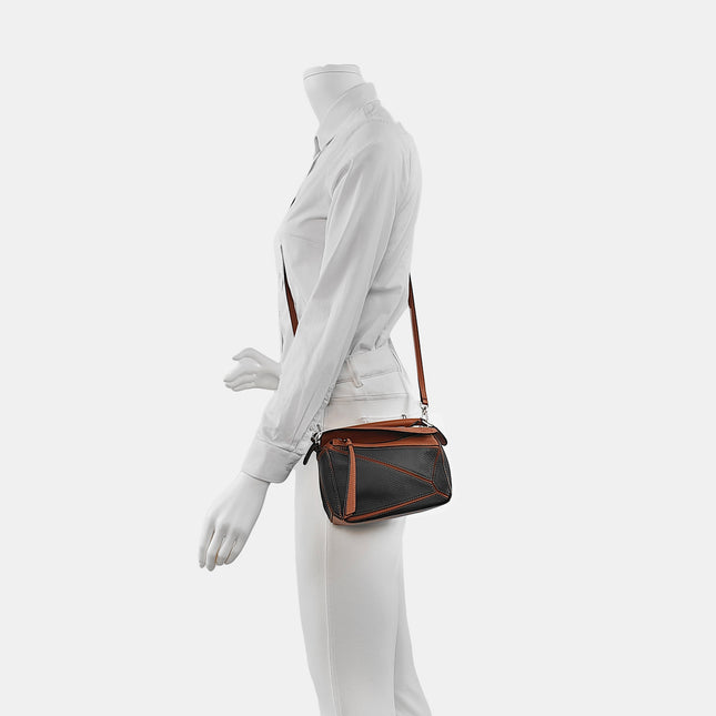 Loewe Puzzle Mini Black and Brown Calfskin Leather Crossbody Bag