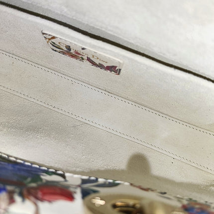 Lady D-Joy Medium Bird and Flower Embroidery Calfskin Leather