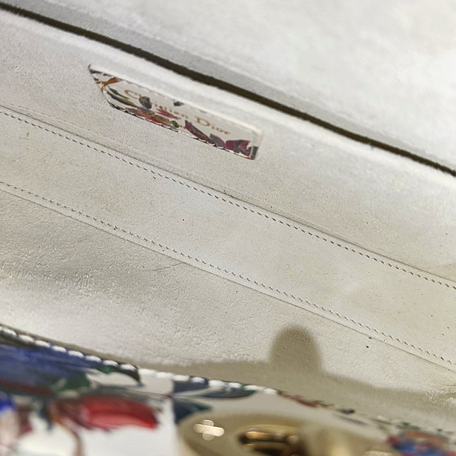 Lady D-Joy Medium Bird and Flower Embroidery Calfskin Leather