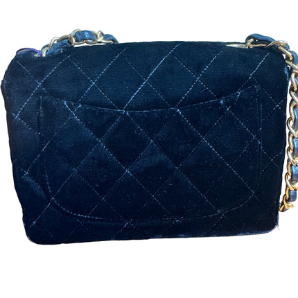 Chanel Classic Flap Mini Square Vintage Black Velvet 24k Gold Hardware 1991-94