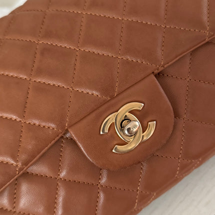 Chanel Seasonal Flap Medium Caramel Tan Brown Leather Valentine Marine Charms