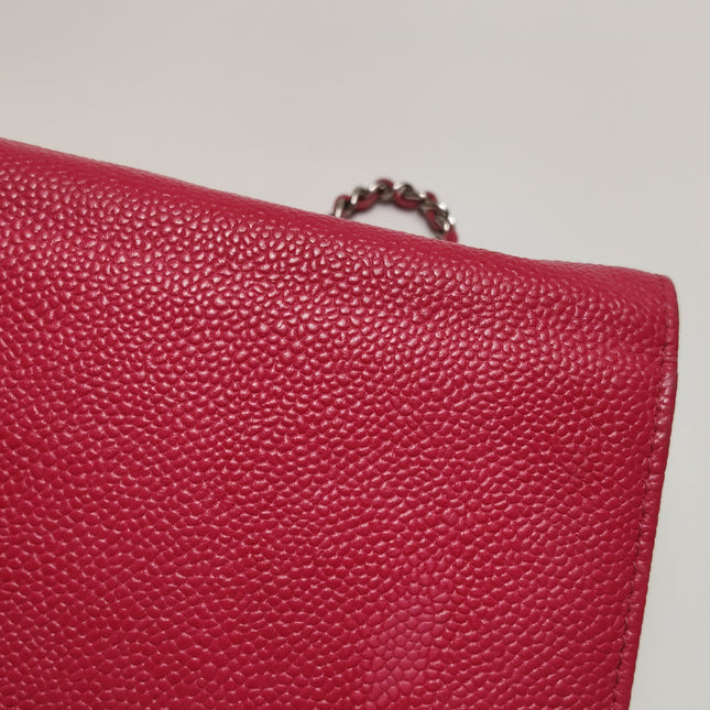 Chanel WOC Wallet on Chain Fuchsia Caviar Leather with Enamel Logo