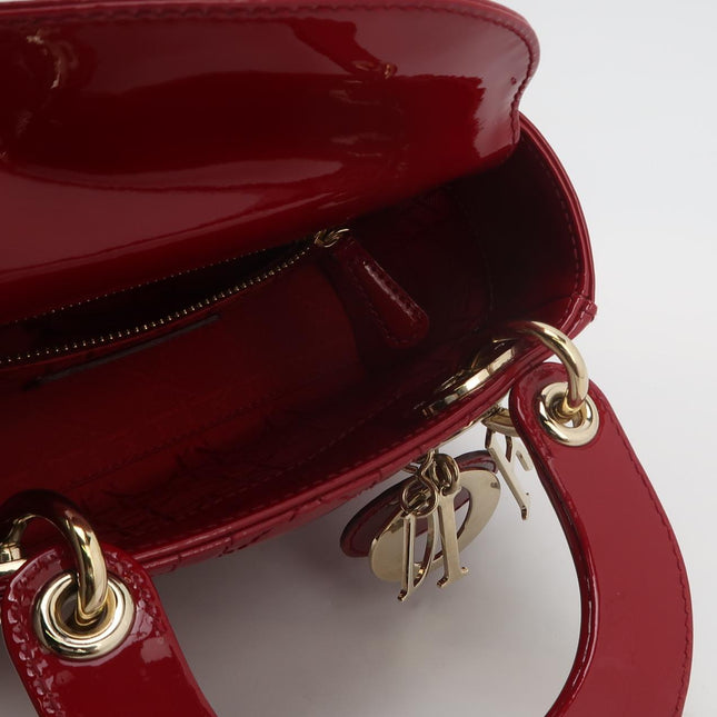Lady Dior Mini 2019 Red Patent Leather Gold-tone Chain Strap