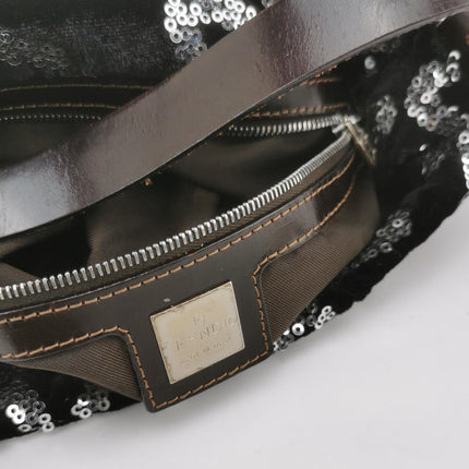 FENDI Baguette White Heart Shaped Sequin Black Shoulder Bag
