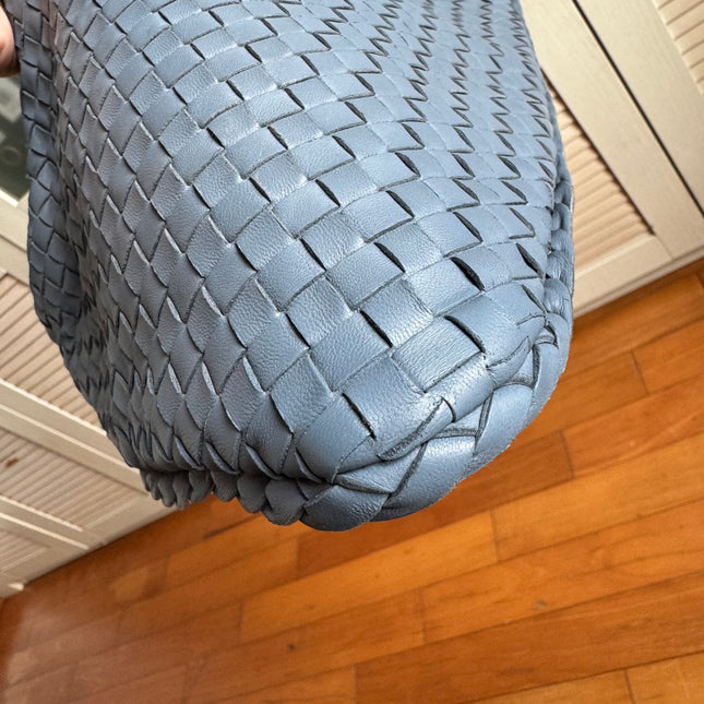 Bottega Veneta Veneta Ash Blue Navy Intrecciato Leather Bag 40cm