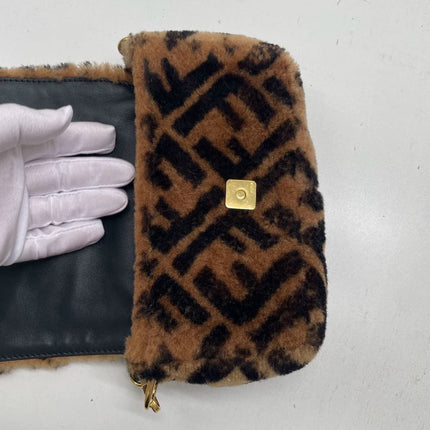 Fendi Baguette Mini Shearling Vitello Dolce Marco FF 1974 Tobacco Black Brown Zucca