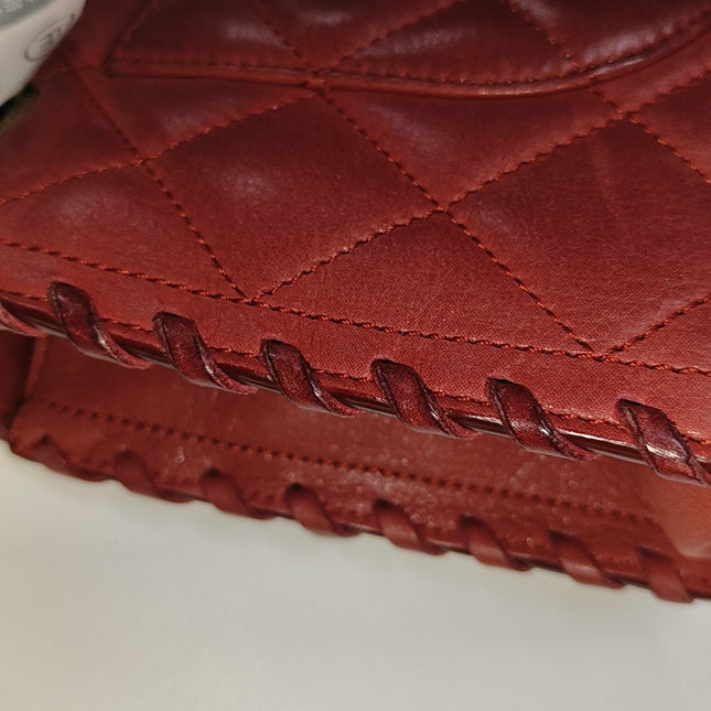 Chanel Classic Flap Medium Happy Stitch Red Aged Calfskin Leather Gold Hardware, 2015-2016