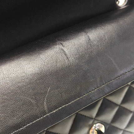Chanel Timeless Classic Flap Medium 2014 Black Lambskin Leather Silver Hardware