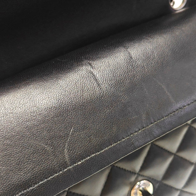 Chanel Timeless Classic Flap Medium 2014 Black Lambskin Leather Silver Hardware