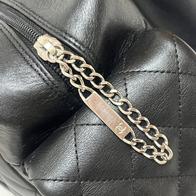 Chanel Cambon Multi-pocket Ligne Reporter Bag Large Black Calfskin Leather White Logo