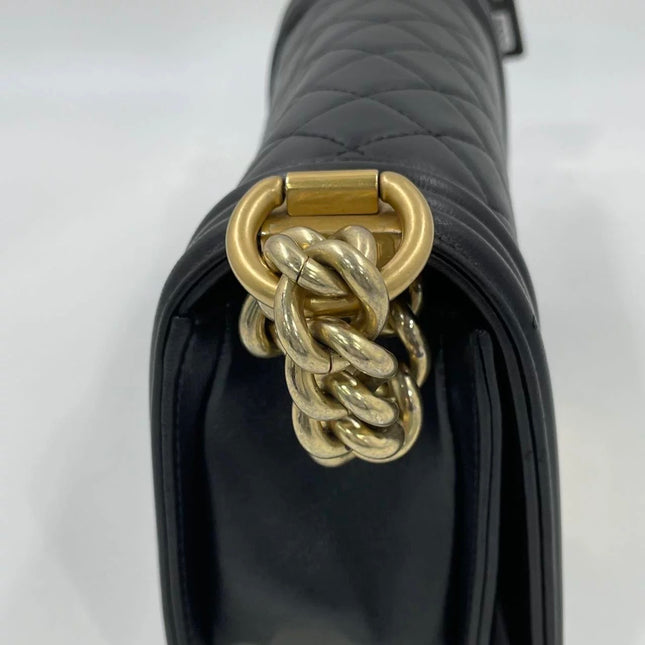 Chanel Le Boy Small Black Lambskin Leather Antiqued Gold Hardware