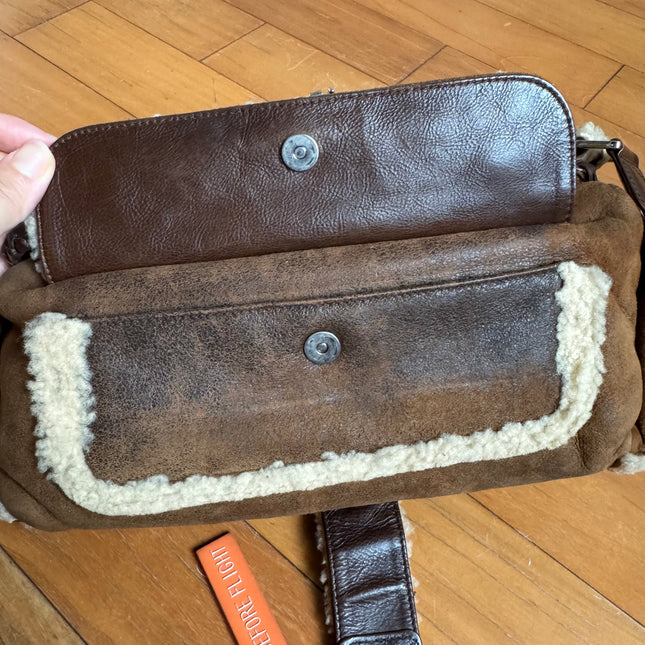 Dior Flight Medium Shoulder Bag Tan Brown Shearling