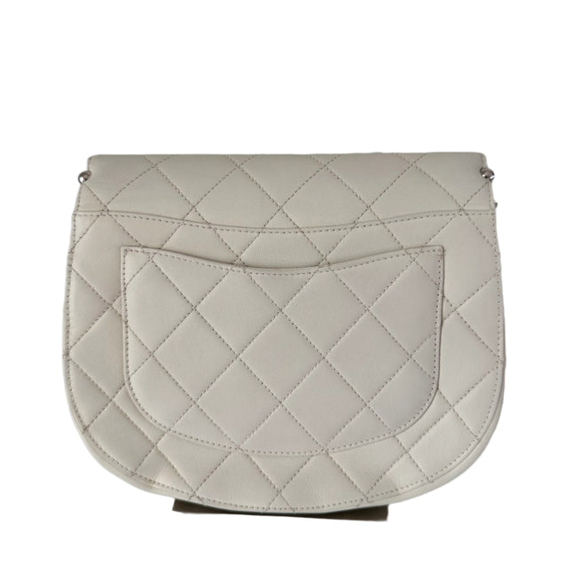 Chanel White Calfskin Leather Embellished Flap Saddle Bag, 2018-19