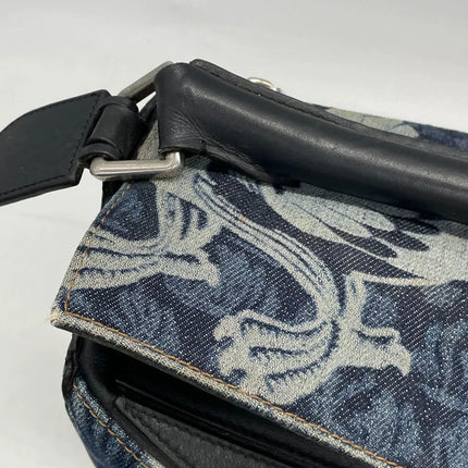 Loewe Puzzle Large Navy Leather and Denim Bird Print