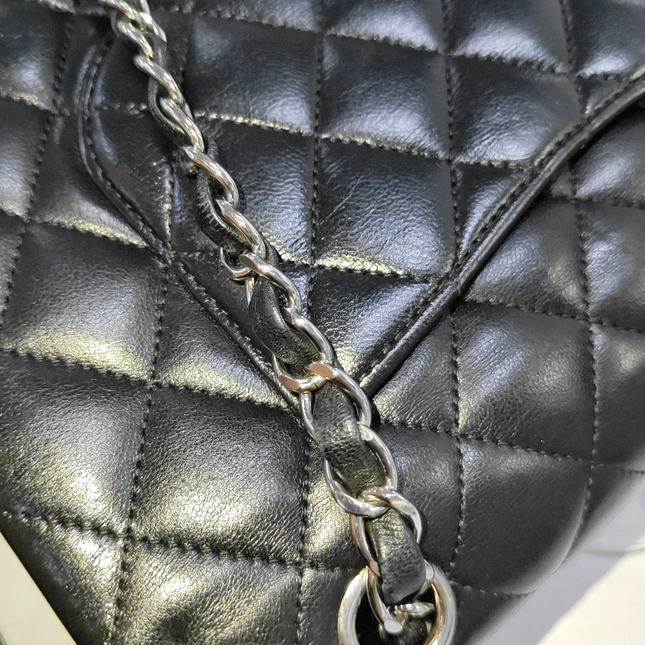 Chanel Timeless Classic Flap Medium Black Lambskin Leather Silver Hardware, 2013-2014