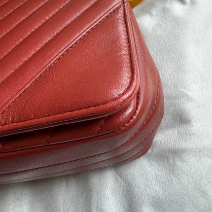 Chanel Classic Flap Rectangular Mini Crossbody Bag Chevron Quilted Calfskin Leather Red