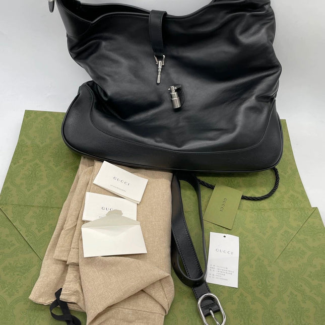 Gucci Jackie 1961 Large Black Calfskin Leather With Long Strap