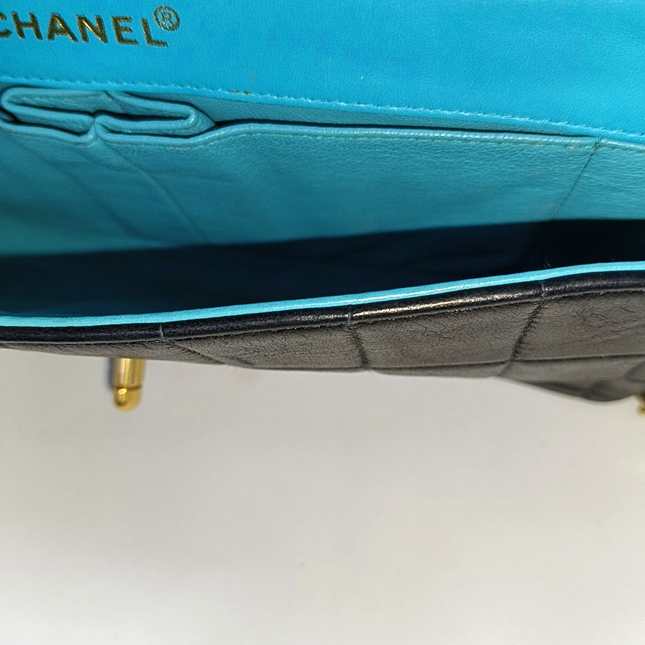 Chanel East West Chocolate Bar Black Leather Blue Interior