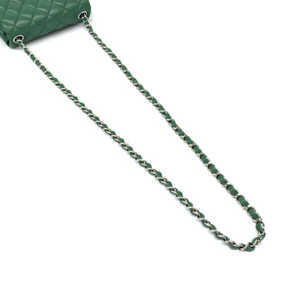 Chanel Classic Flap Mini Square Dark Green Lambskin Crossbody Bag Full Set, 2019