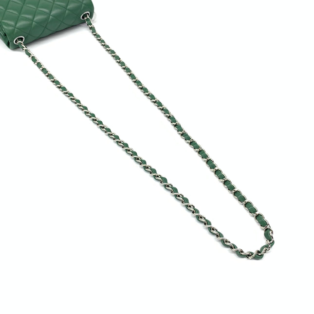 Chanel Classic Flap Mini Square Dark Green Lambskin Crossbody Bag Full Set, 2019